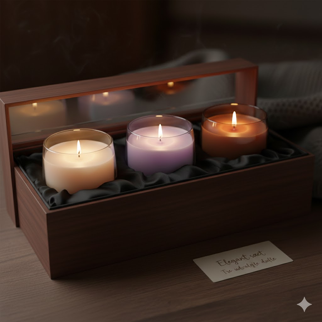 Gavert sæt med tre stearinlys